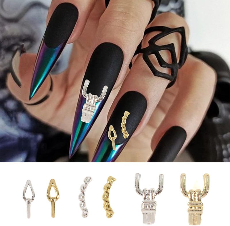 WEILUSI 60pcs Gold Silver Nail Charms, 3D Punk Chain Knot Fastener, Vintage Braided Nail Jewels Accessories for Manicure Craft DIY - Image 4